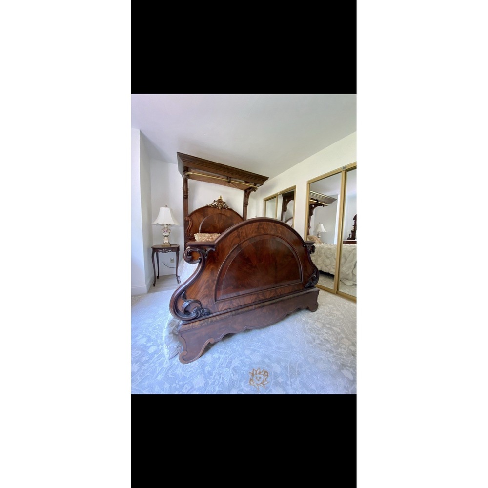 Full Size Victorian Burl Walnut Canopy Bed Headboard & Footboard Excellent